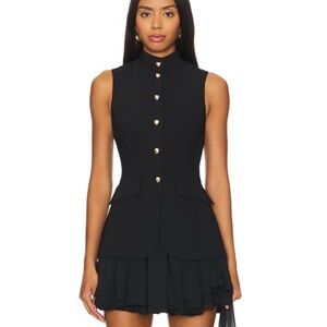Amanda Uprichard Black Mini Dress with Gold Buttons